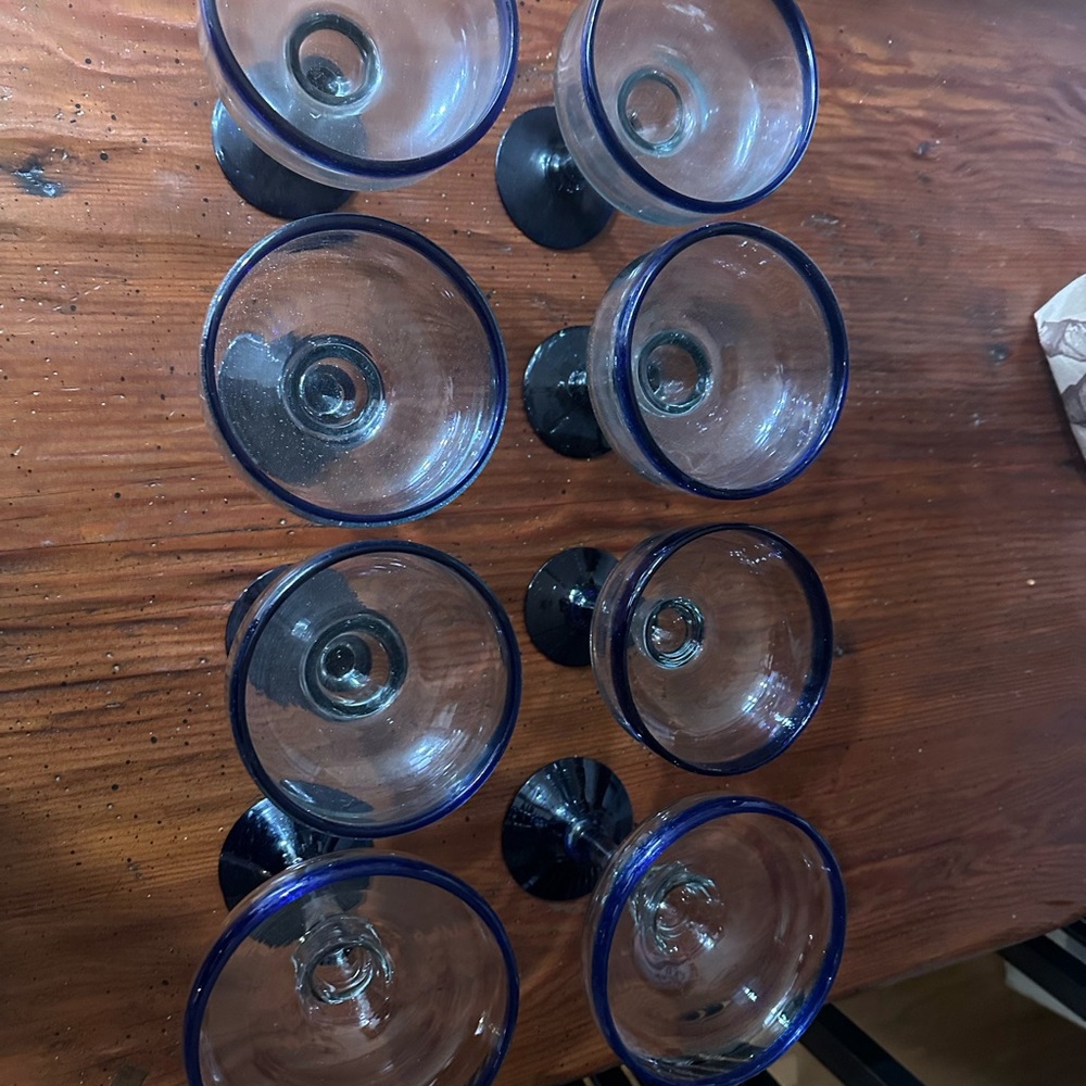 Blue Rimmed Glass Goblets - Picture 2 of 5